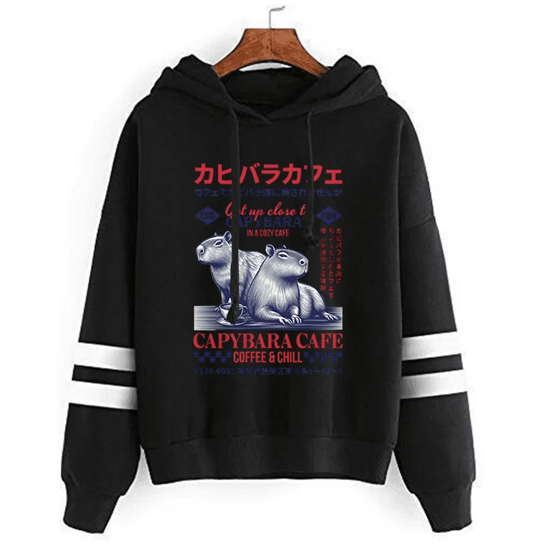 Capybara 여성 카페 프린트 후드티, 캐쥬얼 후드티, 하라주쿠 패션 스트리트웨어, Capybara 필수 스웻셔츠, 연인 선물
