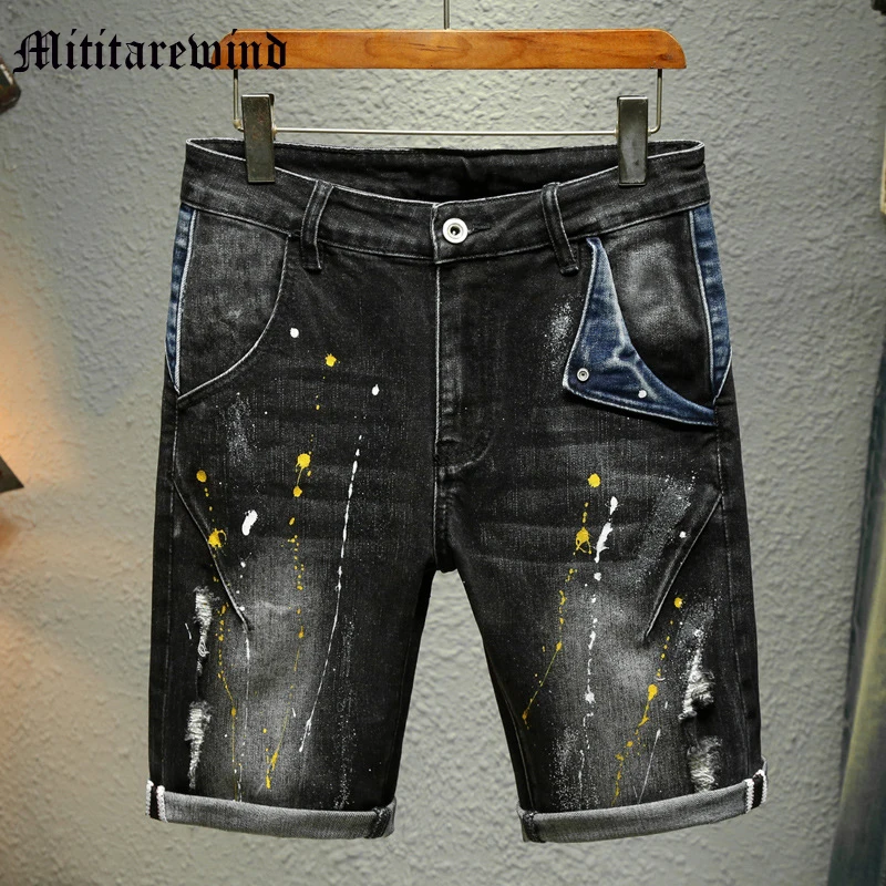 

Splash Ink Print Loose Shorts For Men Summer Casual Outdoor Clothing Vintage Y2k Style Youth Fashion Jeans Knee Length Loose