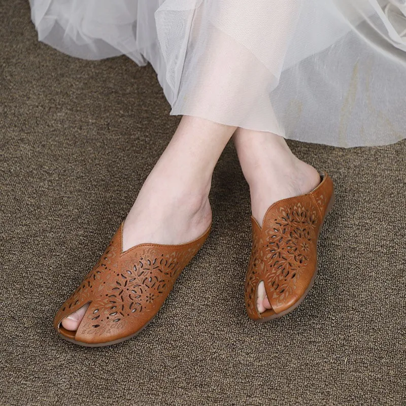 

YourSeason Vintage Genuine Leather Female Soft Sole Slides Slippers Summer 2023 Women Comfort Outdoor Sandals Shoes Hollow-out