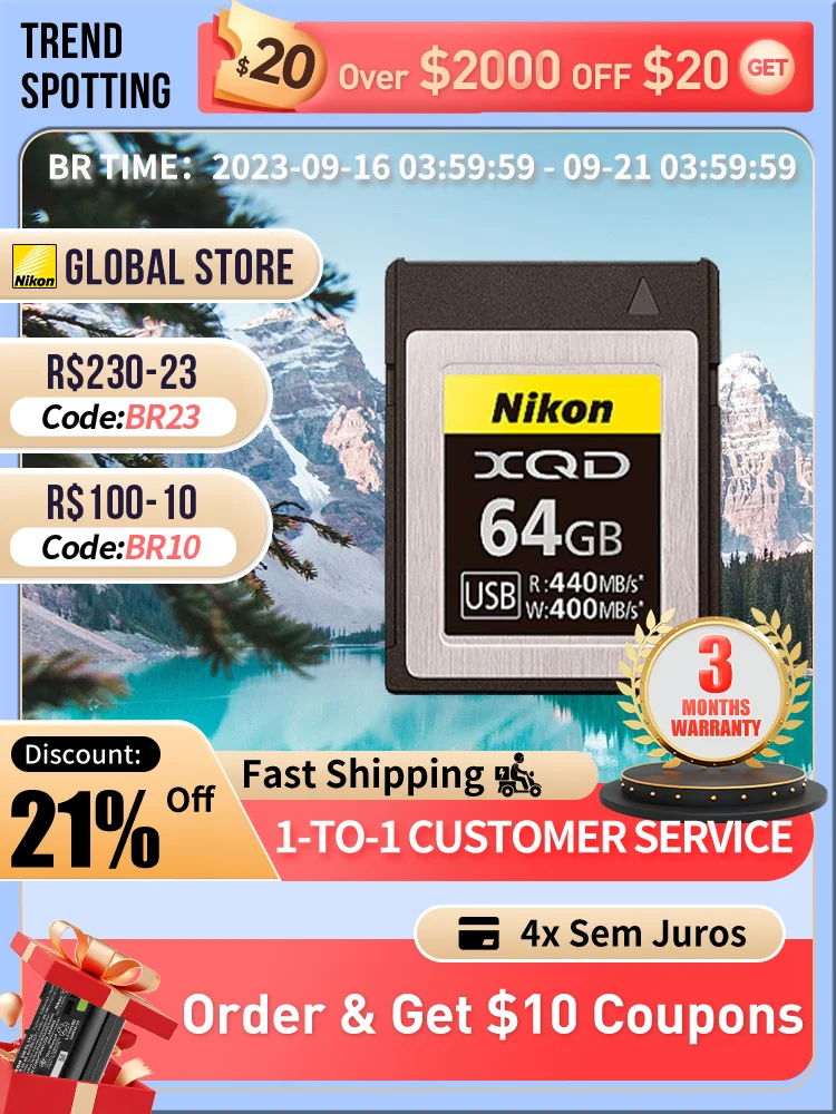 NIKONMemoryCardXQDCfexpressTypeBCardUSBSpeedR400MbsW400Mb