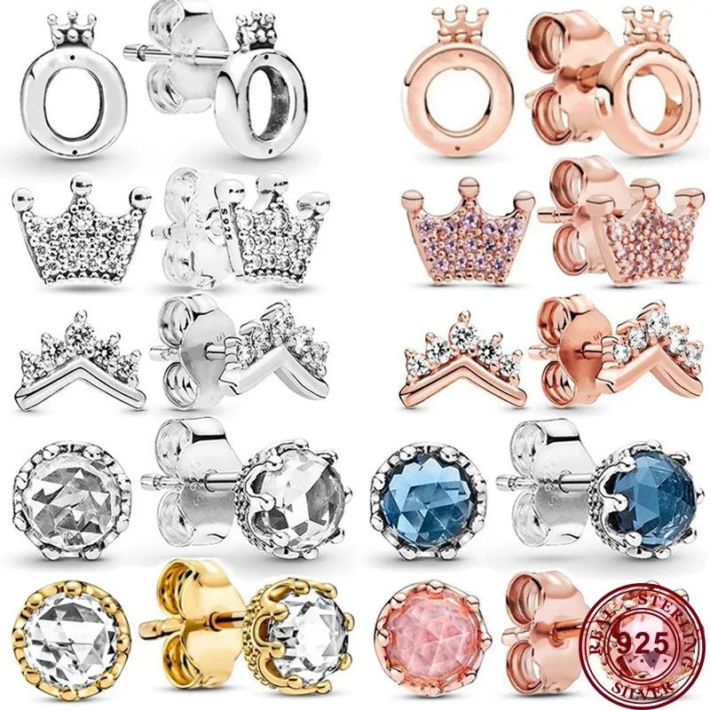 

Classic 925 Sterling Silver Shining Crown Color Zircon Original Women's Crown Sign Ring Wedding Gift DIY Fashion Charm Jewelry