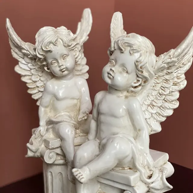 2 Db Cherub Angyalok Római Oszlop Kert Szobra Görög Angyal Figura Szobor Kültéri Otthoni Dekoráció Antik Gyanta - Image 6