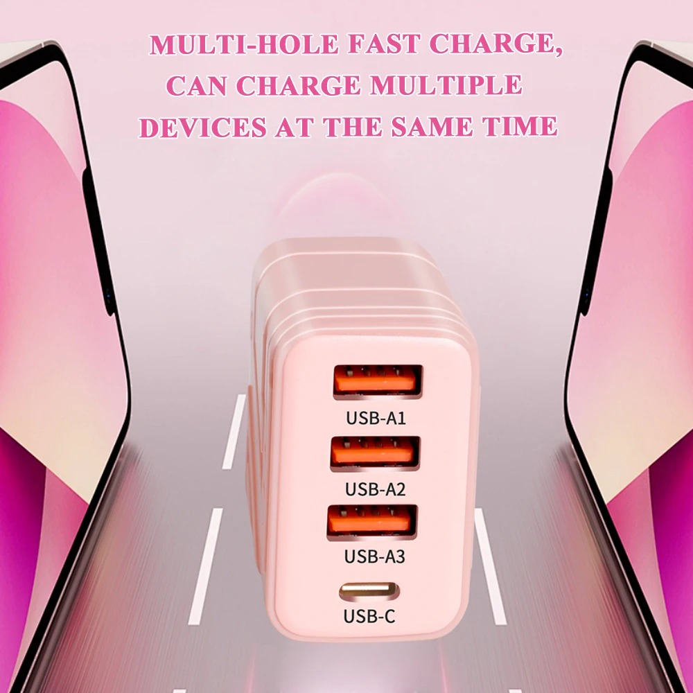 40W USB PD Type C Super Fast Charging 4 Ports Quick Charge 3.0 EU/US Plug Adapter For iPhone 15 14 Pro Max Xiaomi Samsung Huawei