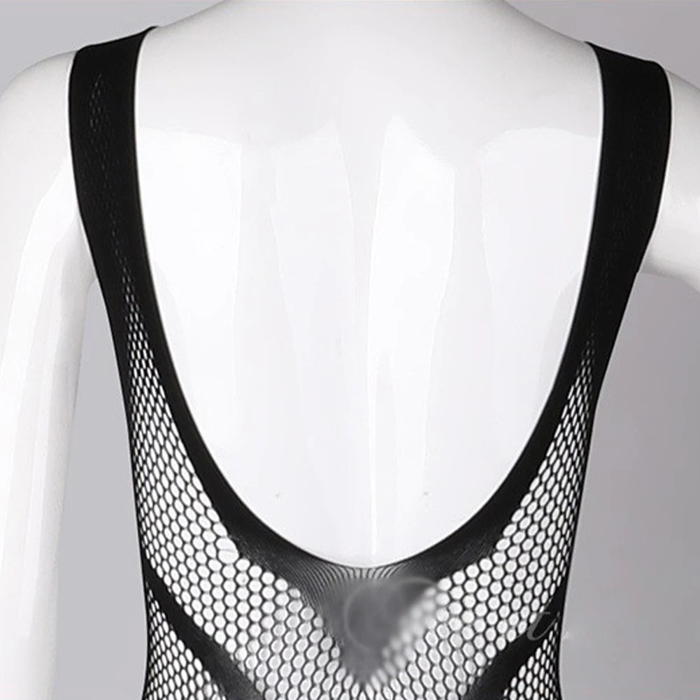 Mens Sissy Bodysuits Stockings Lingerie See Through Net Bodysuit Full Body Hollow Underwear Transparent Temptation Pantyhose