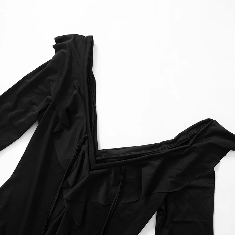 Sexy Deep V Ruffled Bodycon Short Skirt For Women Fall Ruffled Flared Sleeves Party Evening Dress Street Clothing