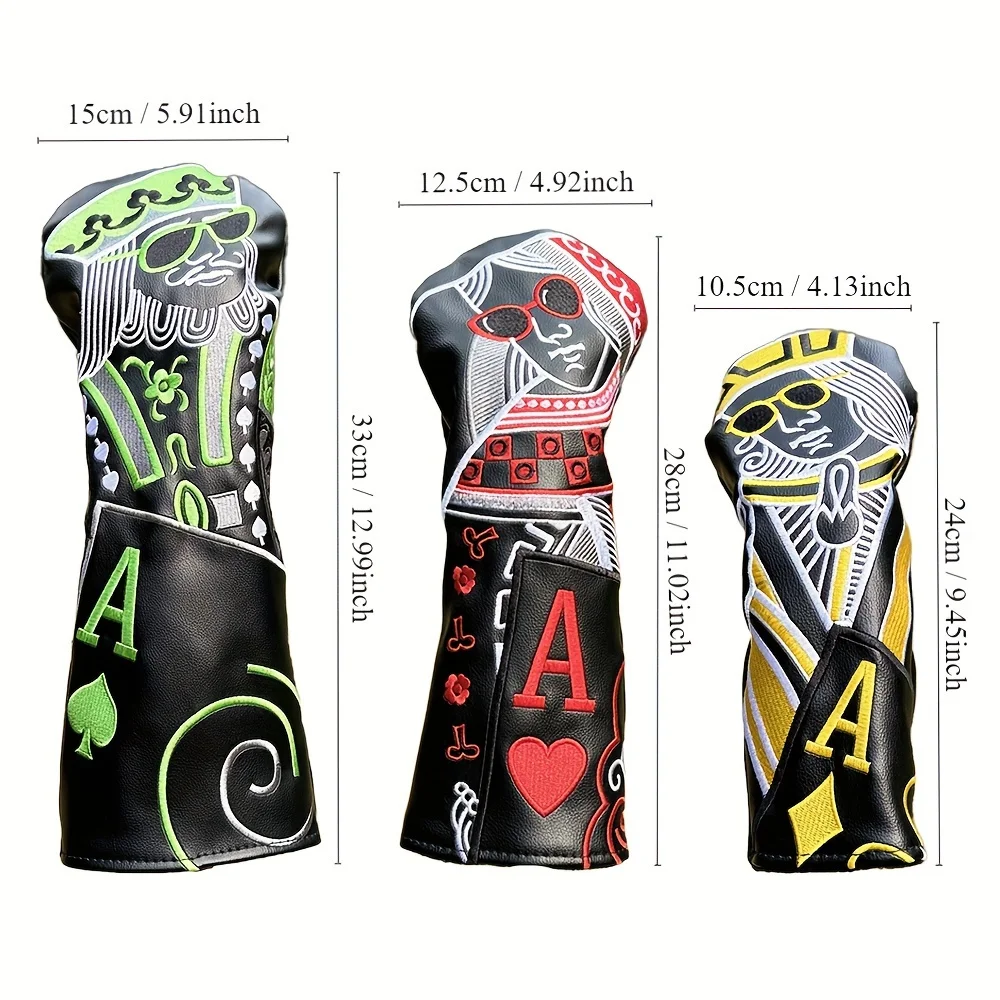 Description Picture 5 of itemPoker JQK Embroidered Golf Club Head Covers For Hybrid Driver Fairway WoodGolf Club Iron Head Covers With Magnetic Buckle