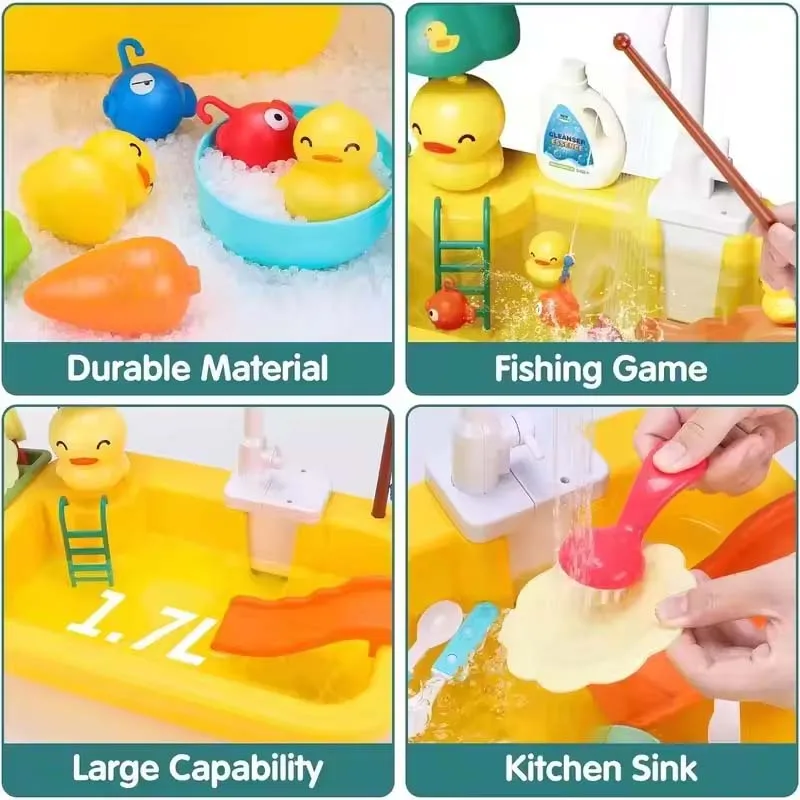 New Kids Kitchen Sink Electric Dishwasher With Running Toy Water 4