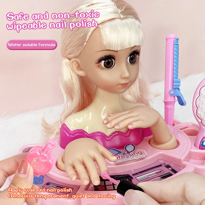 Princess Pretend Toys Reborn Doll Children's Dolls Toys Hair Salon Mannequin Head DIY Braiding Exercises 3-8 Year Old Girls Toys Birthday Holiday Gifts