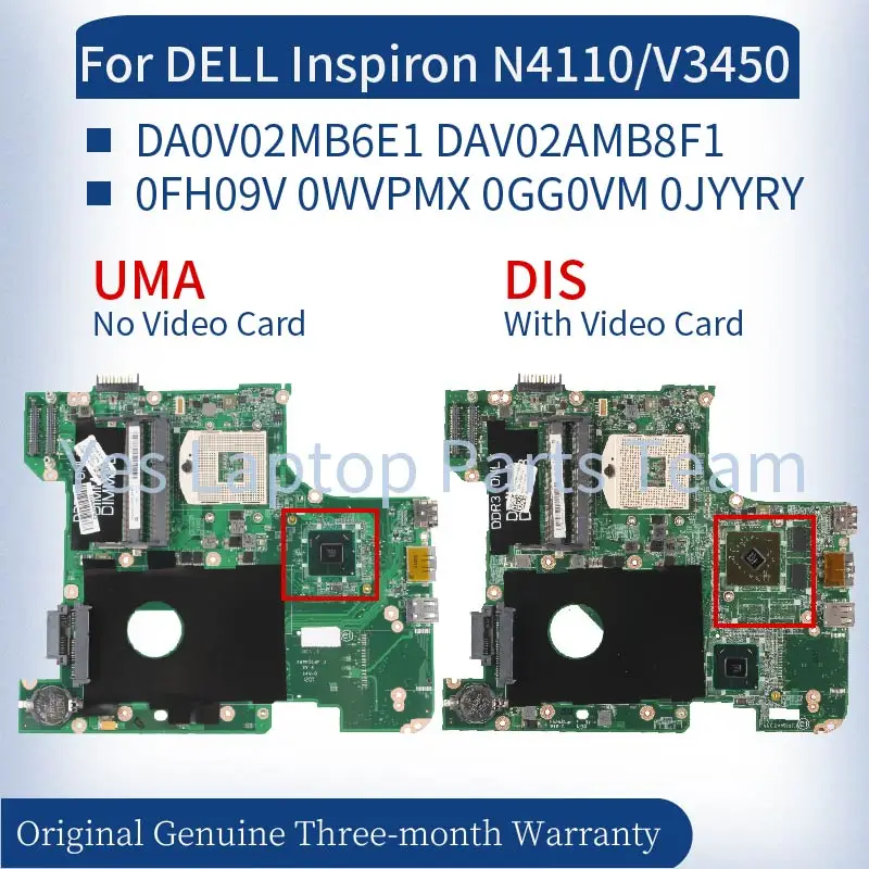 para Dell Inspiron N4110 Laptop Placa-mãe Vostro V3450 3450 Dav02amb8f1 Dav02amb8f0 Notebook Placa-mãe Da0v02mb6e1 Da0v02mb6g0