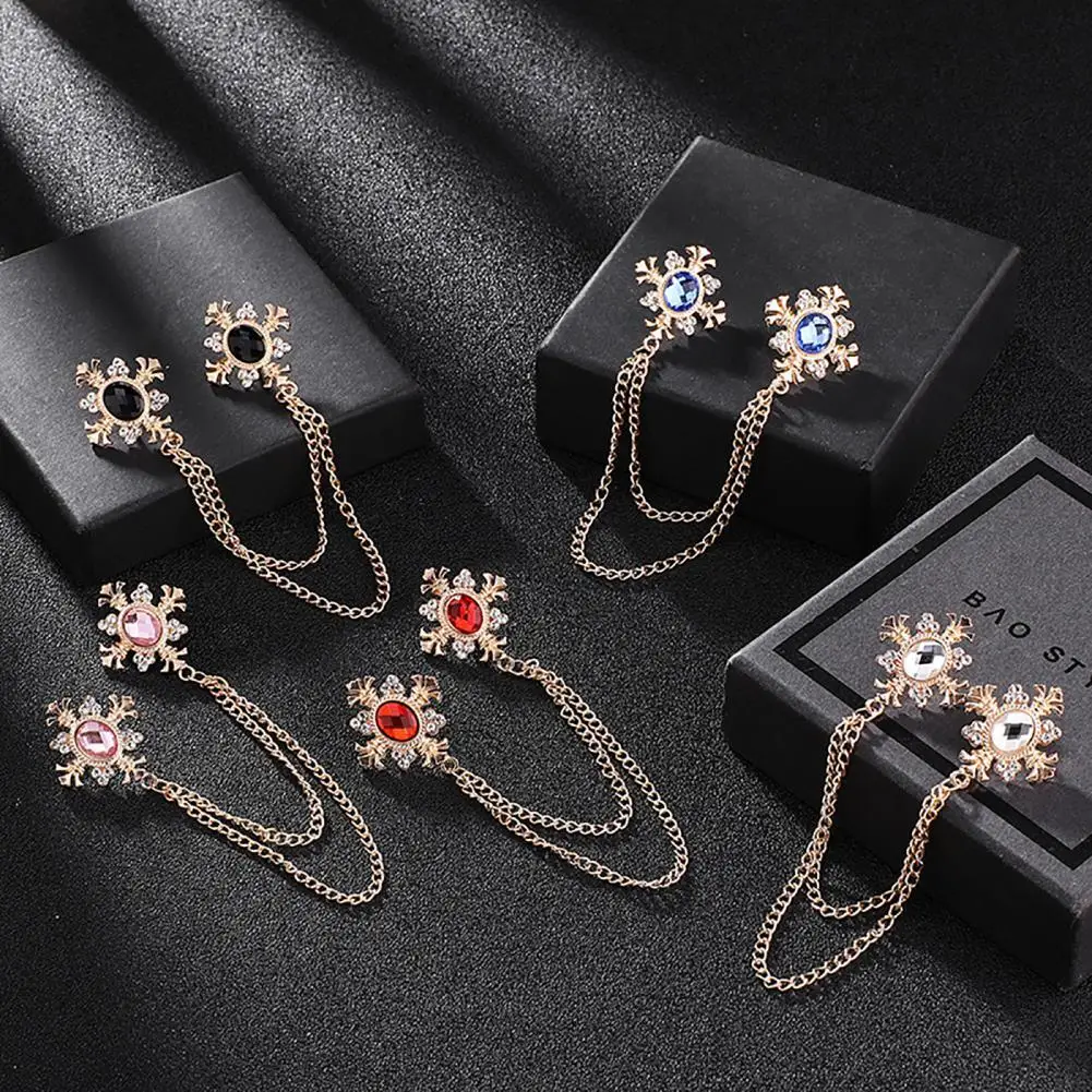 Attractive Easy Match Collar Brooch Women Men Rhinestone Decor Chain