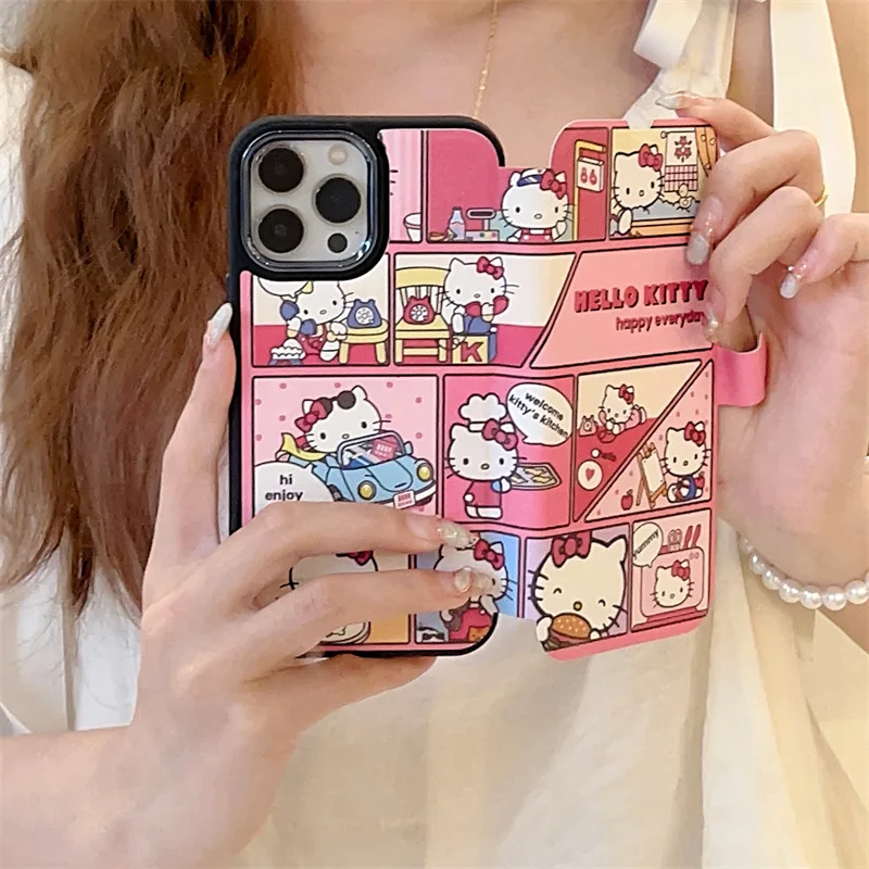 

Hello Kitty Anime Sanrio Kawaii Clamshell Phone Case Cute Cartoon Kt Cat iphone14 Apple 12Promax Cover Lovely Gifts for Kids