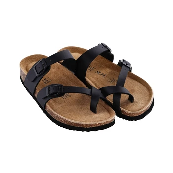 SUFU Summer Cork Sandals Women's Leather Clogs Slippers Black Classic Buckle Cork Slides Slippers Casual Slippers 1