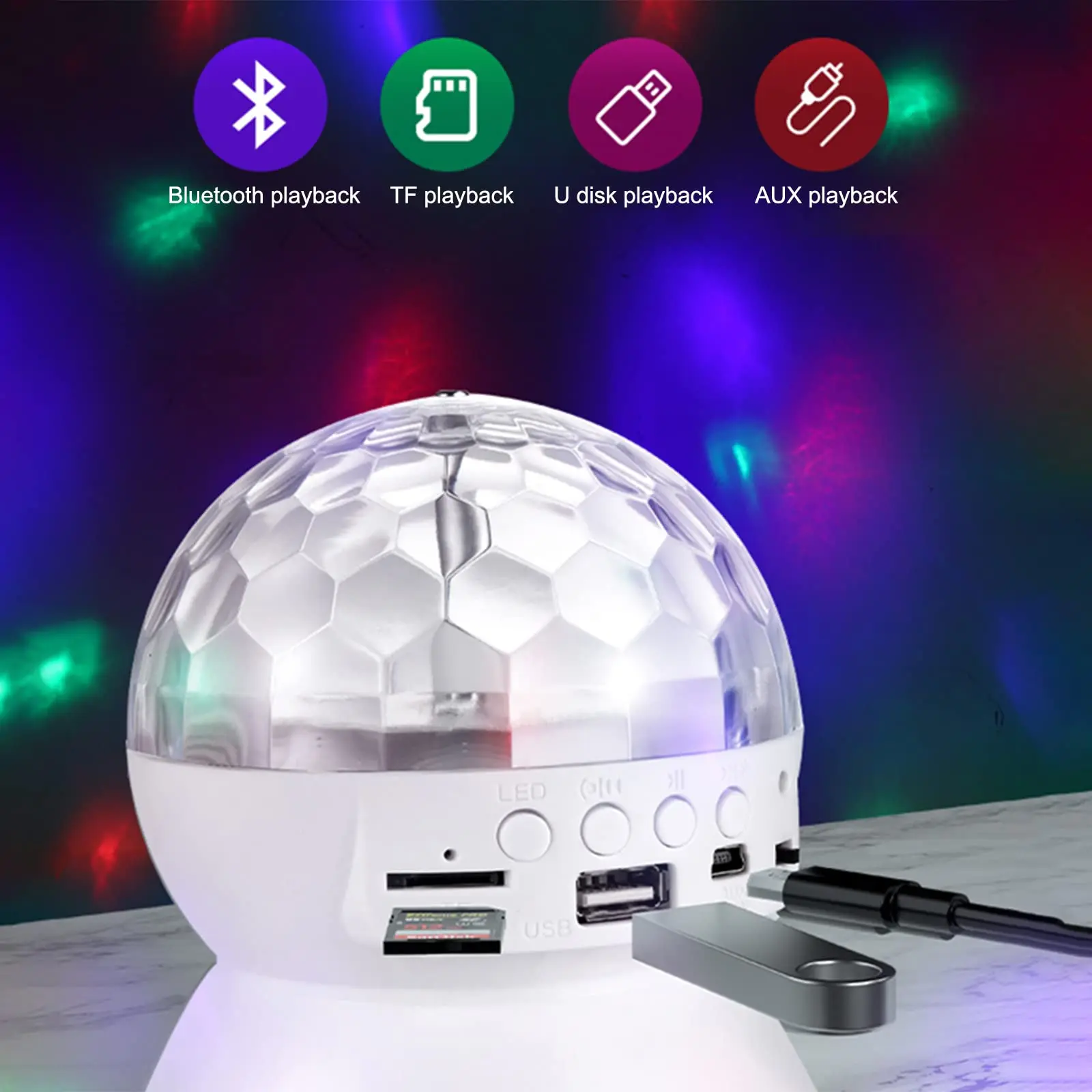 Wireless Bluetooth Speaker Stage 7 Color RGB Light 360 Degree Rotation Crystal Ball Night Lights for DJ Club Disco Party KTV AliExpress 39