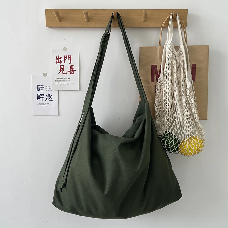 Casual Shopping Bag Solid Color Canvas Shoulder Bag Large Capacity Crossbody Bag with Adjustable Strap Handbag Daily Travel Bags 9