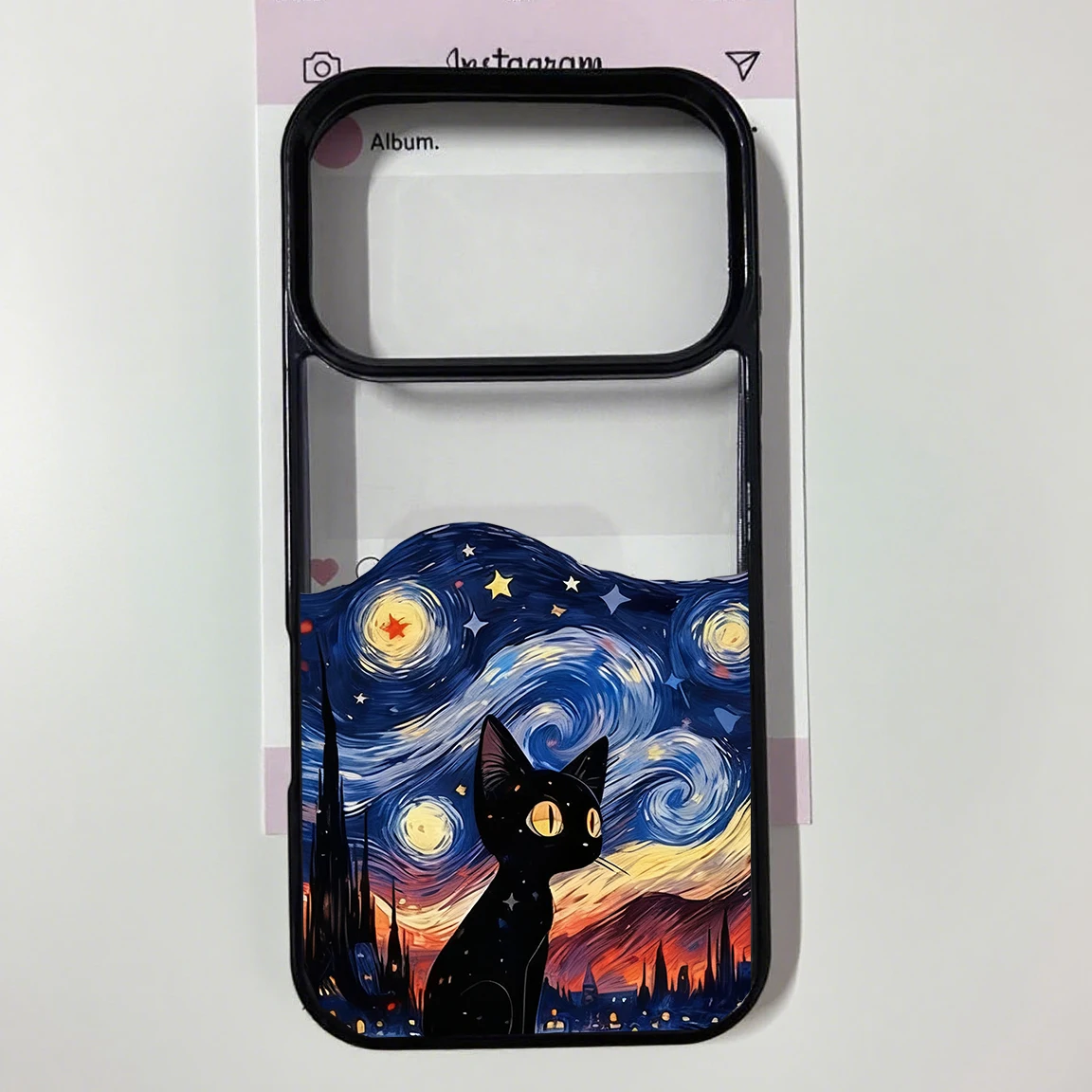 Artistic Van Gogh Black Cat Starry Night Shockproof Clear Phone Case