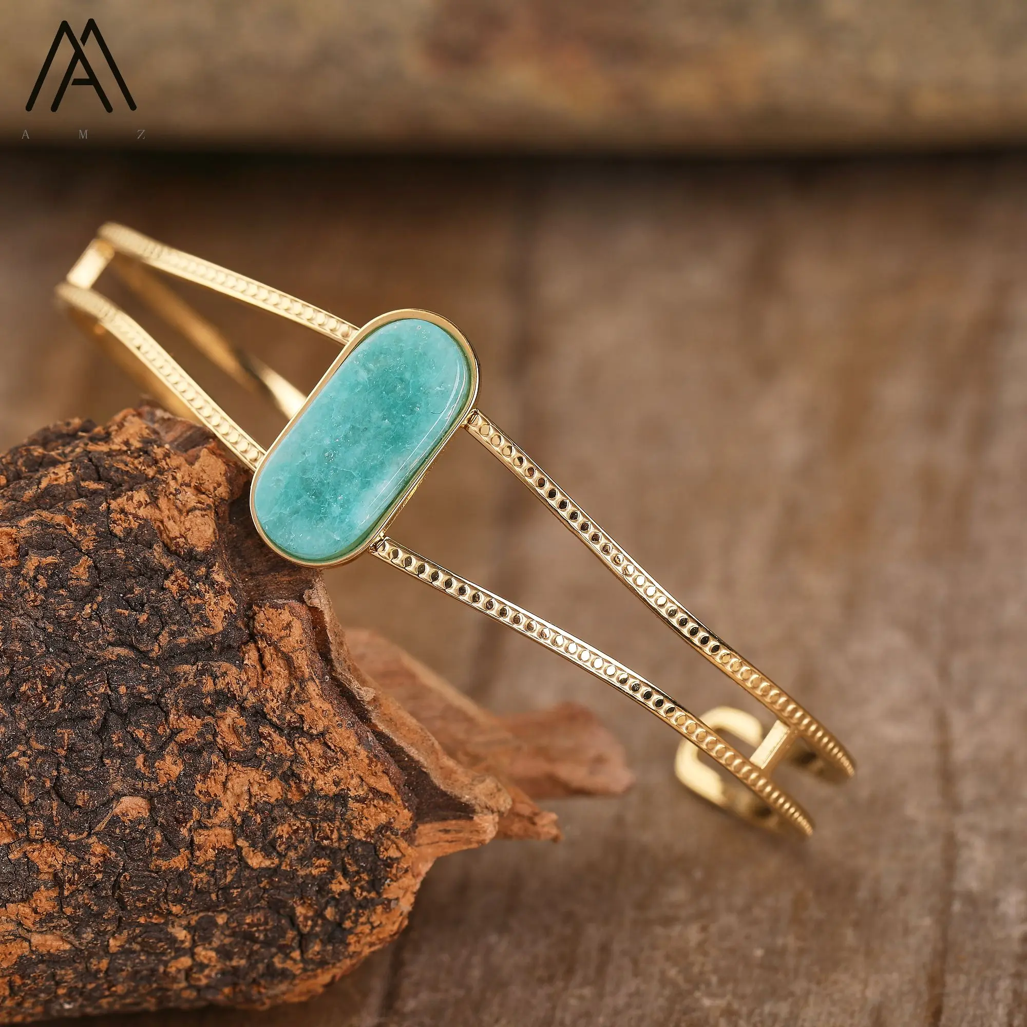 Minimalist ische Armreif Türkis Stein Edelstahl offene Manschette Armbänder für Frauen trend igen Schmuck Vintage Geschenk – Detail 8