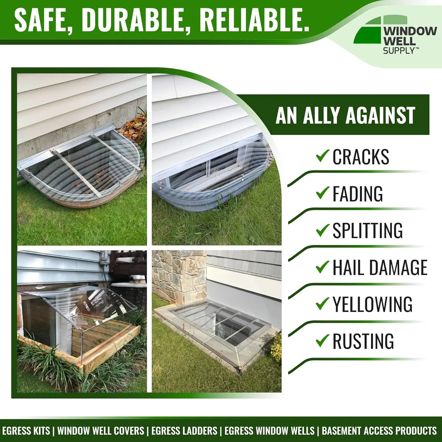 Polycarbonate Egress Window Well Cover, Sloped, UV Resistant Heavy Duty Basement Window Well Cover, Crystal-Clear Protection (46