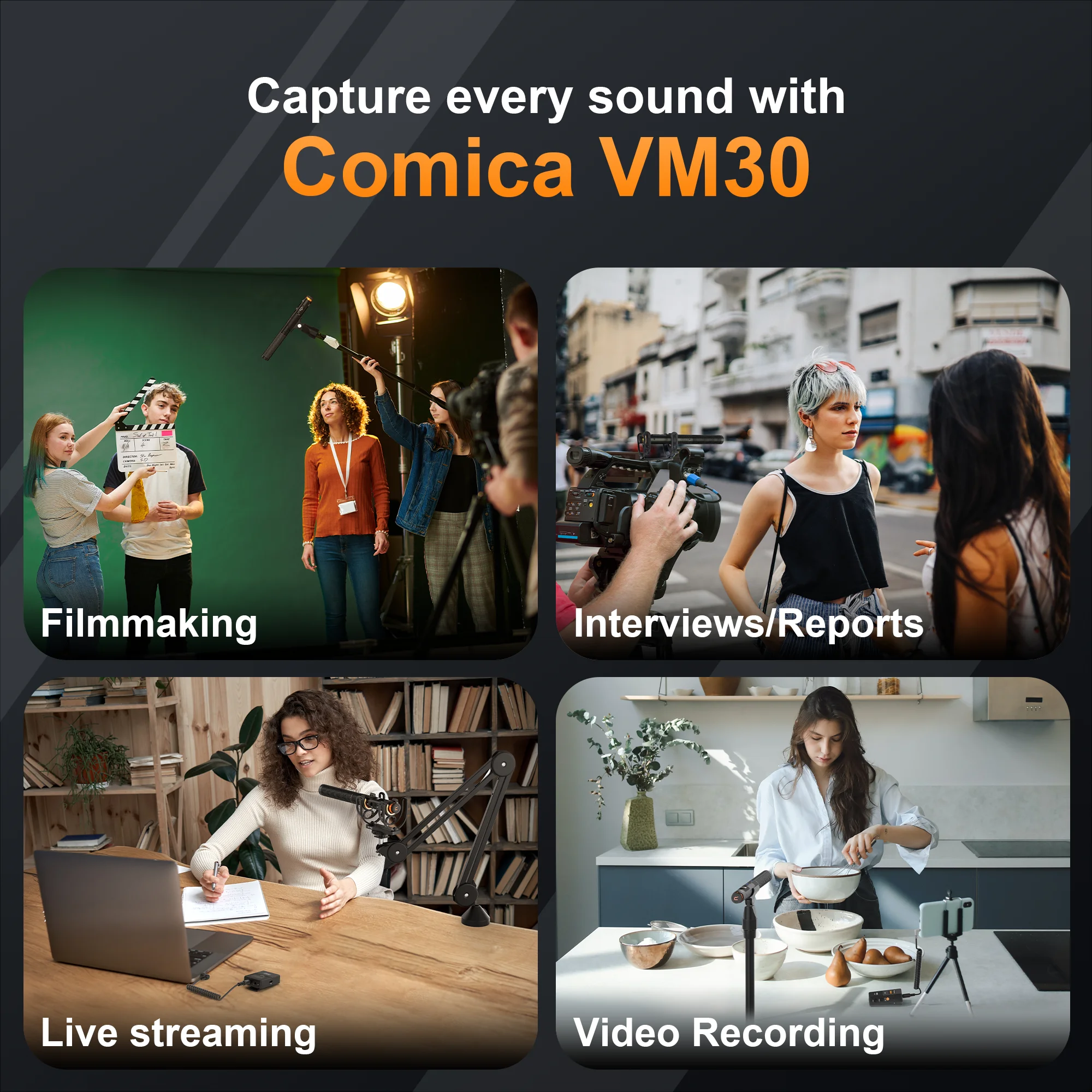 2.4Gスーパーカーディオイドコンデンサーワイヤレスショットガンマイク VM30 COMICA VM30 2.4G スーパーカーディオイドコンデンサーワイヤレス