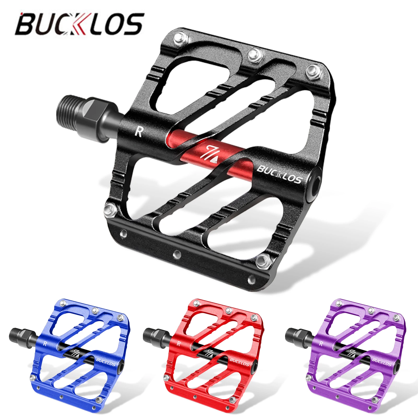 

BUCKLOS 9/16" 3 Bearing MTB Pedals CNC Aluminum Mountain Bike Pedals Flat Platform Ultralight Bicycle Pedals with Non-slip Nails
