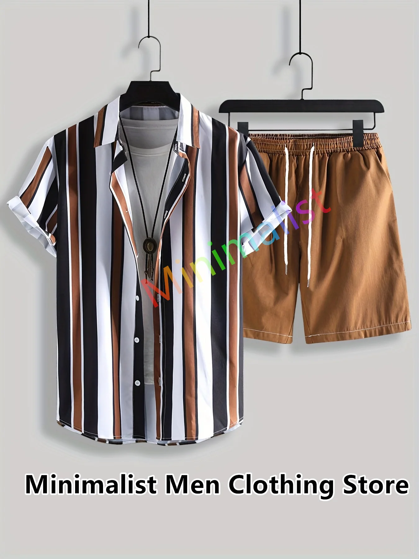 New Fashion Hawaiian Strip Print Shirt Set Short Sleeve Button Streetwear Summer Casual Shirt Beach Two Piece Outfits Men Sets