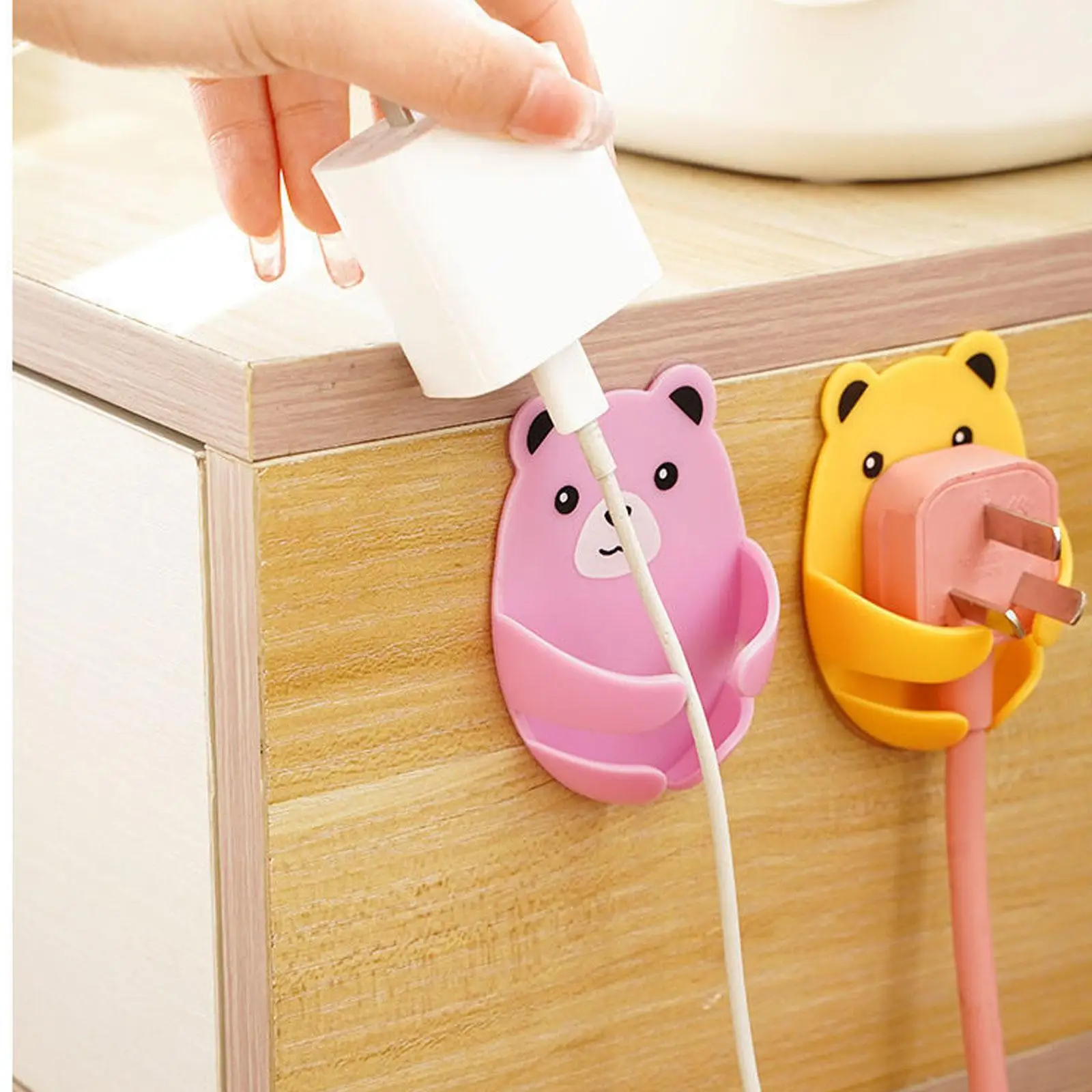 Wall Storage Hook bear plug bracket Punch-free Power Plug Socket Holder Kitchen Stealth Hook Wall Adhesive Hanger Bathroom