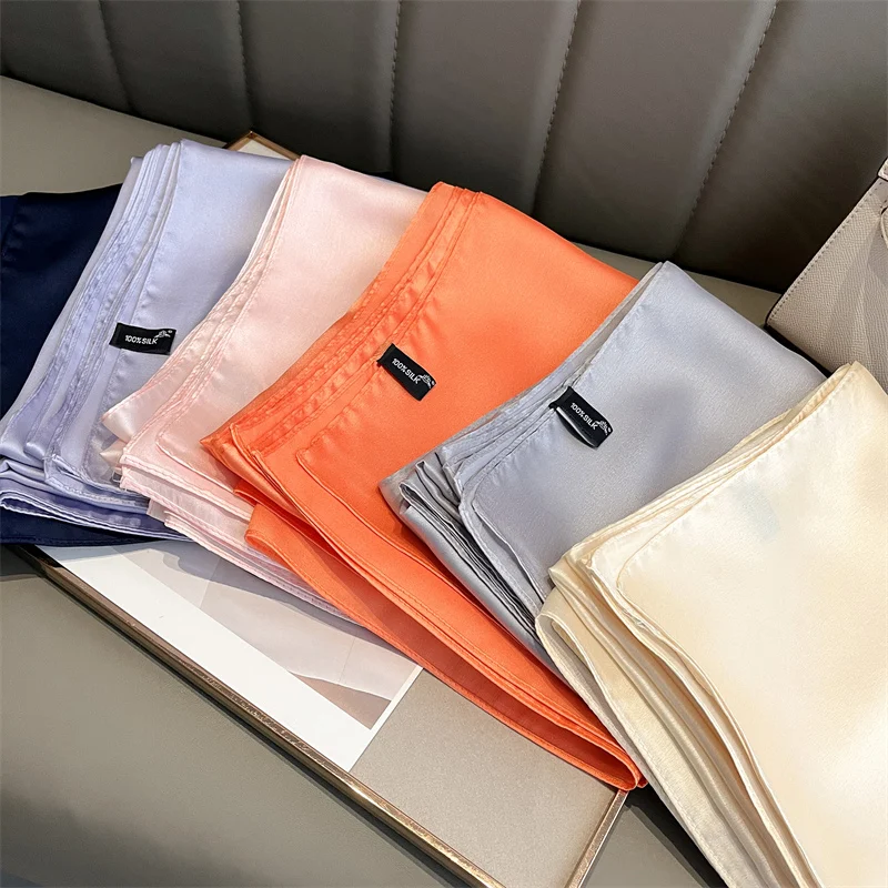90*180cm Fashion Luxury Silk Scarf Women Solid Color Soft Smooth Scarves Head Wrap Hijab Outdoors Muffler Long Shawl Beach Towel 3