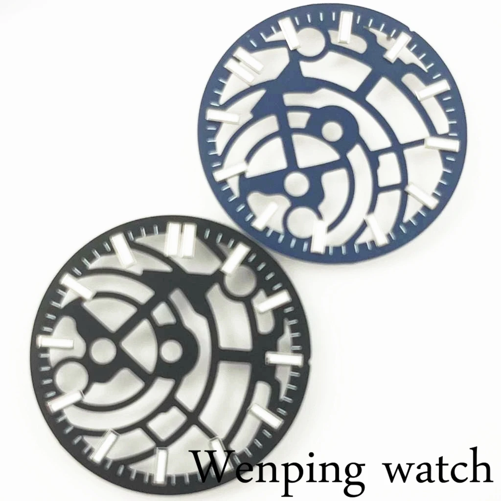 

New 28.5mm Black Blue Sterile Hollow Watch Dial With Luminous Fit NH35 NH36 NH70 NH72 Movement
