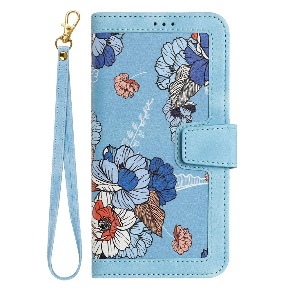 Elegant Leather Flip Wallet Case with Floral Design and Card Slot
