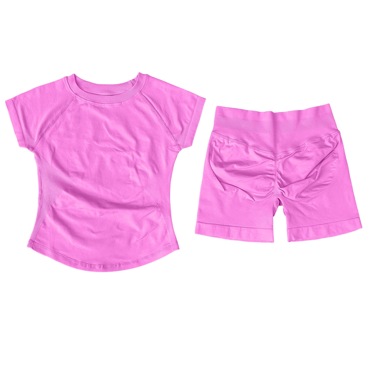 Ensemble de sport 2 pièces, haut de yoga sans couture à manches courtes, ensemble de fitness pour femmes, short de sport pour la course à pied, tenue de gym