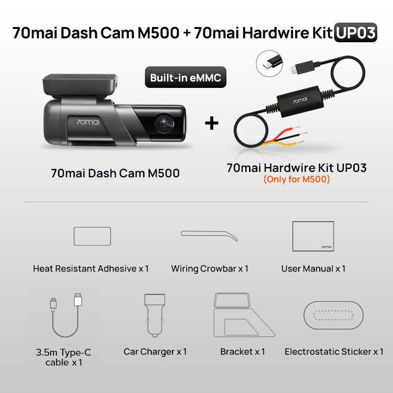 70mai M500 2K Dash Cam 128GB eMMC + Up03 - en UK