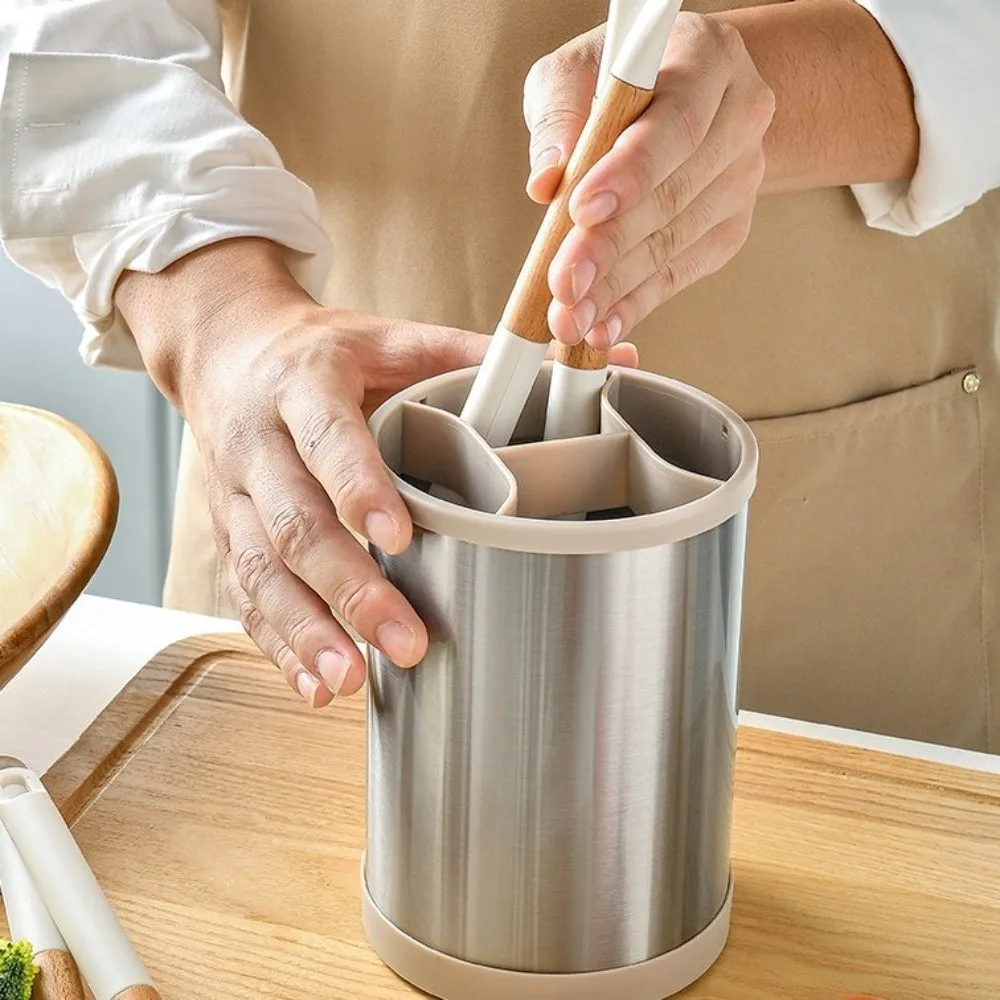 Description Picture 4 of itemRotatable Kitchen Utensils Holder Durable Plastic Cutlery Drainer Stand Space-saving Anti-slip Tableware Storage Bucket Desktop