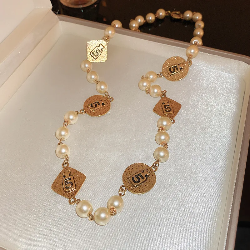 

Long Golden Vine Bottle Chain Pearl Necklace Women Collares Jewelry