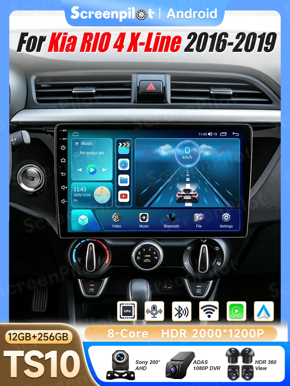 Radio para Auto Android 16 para Kia RIO 4 X-Line 2016-2019, Unidad Principal Estéreo, Reproductor Multimedia de Video, Mirror Link, Pantalla Táctil de 9/10 Pulgadas 3