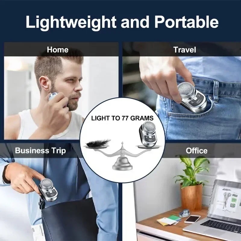 남성용 휴대용 전기 면도기 포켓 전기 면도기, 미니 수염 면도기, LCD 전원 디스플레이, C 타입 충전식 여행 가정용 면도기