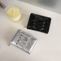 Portefeuille à nœud de Style coréen Simple, pochette courte Ultra fine pour cartes, fermeture éclair multifonction, porte-cartes en cuir PU, porte-monnaie de voyage 2