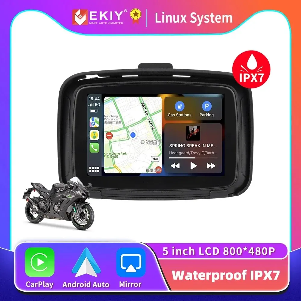 EKIY 5 Inch Motorcycle Wireless Apple Carplay Android Auto Portable Navigation GPS Screen IPX7 Motorcycle Waterproof Display