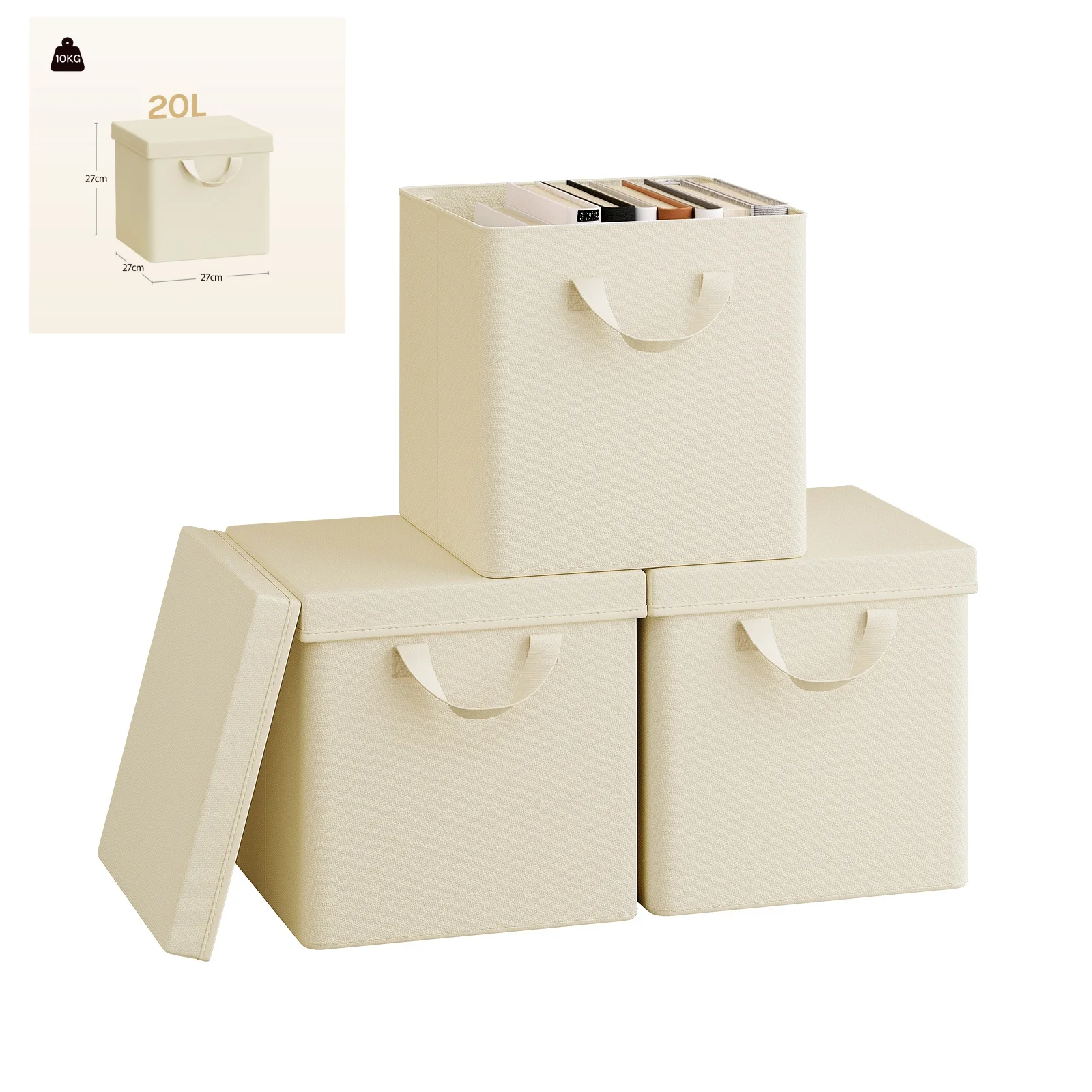 Groene 2 Pack Vierkante Opbergbak met Handvat Canvas Stof Groene 2 Pack Vierkante Opbergbak met Handvat Canvas Stof