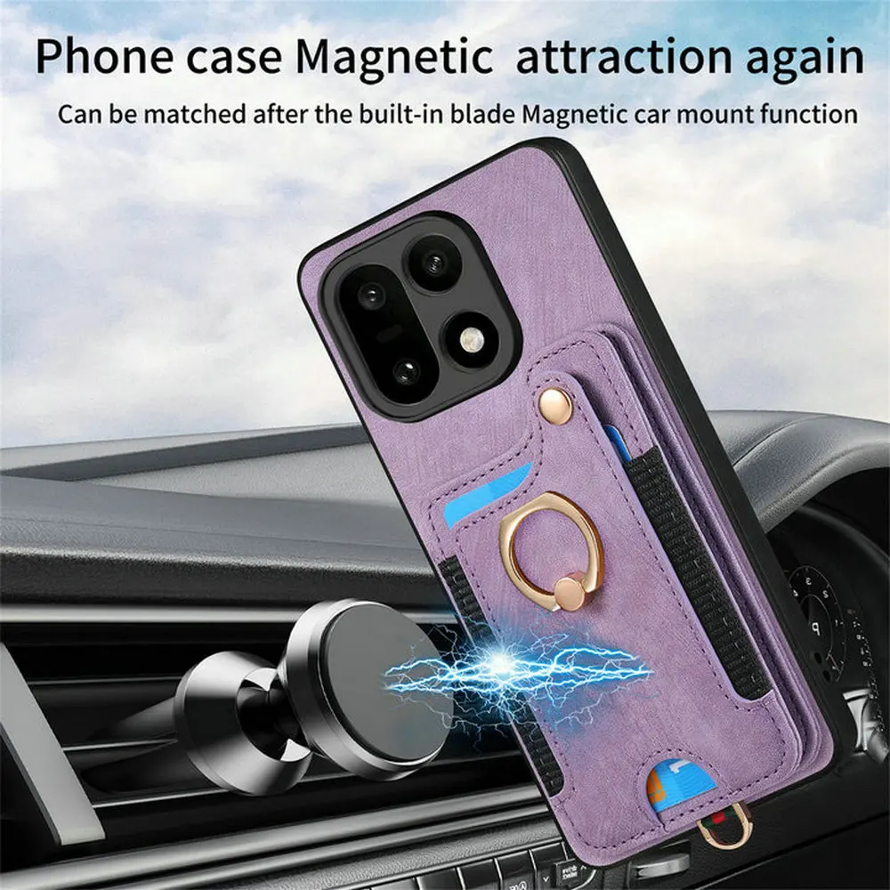 RFID-Blocking Leather Wallet Case with Magnetic Back and Ring Stand