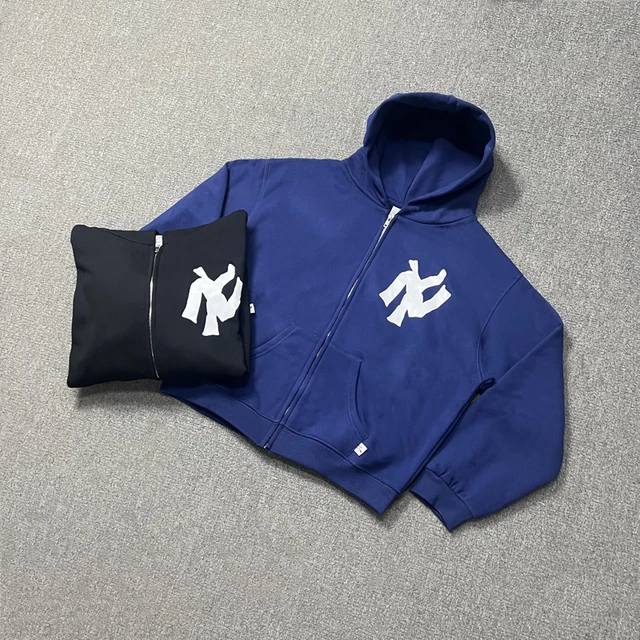Akimbo Red Zipper Hoodie Fleece Loose Casual Hip Hop Rap Y2K