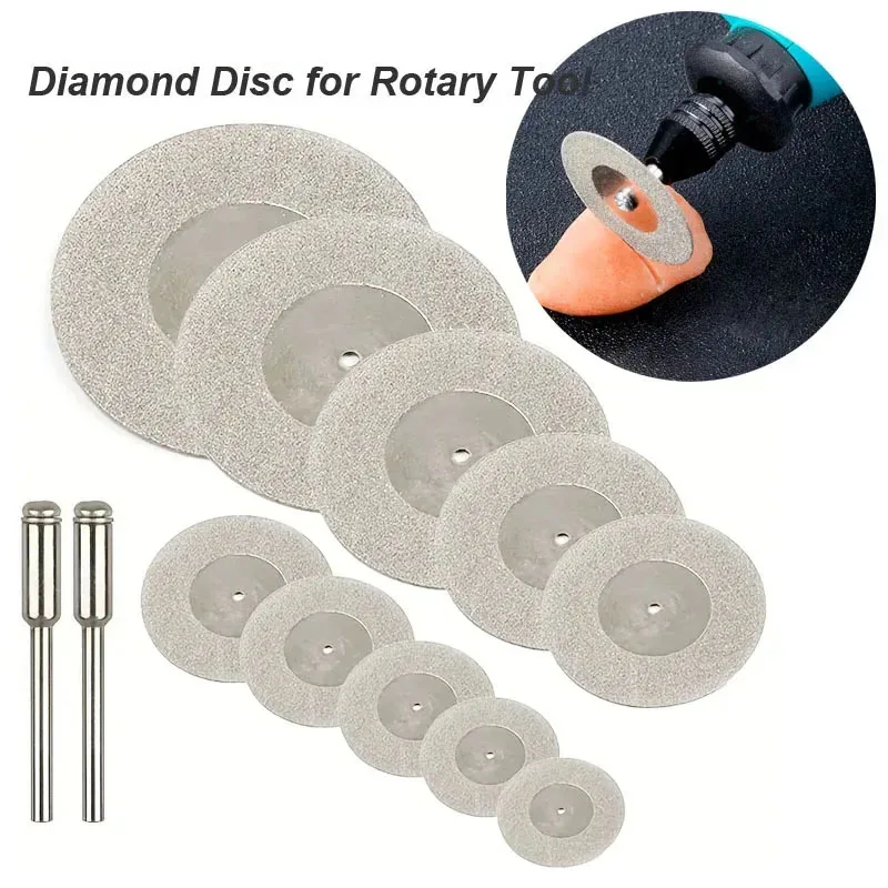 

10Pcs Sharp Diamond Cut Off Rotary Tool Cutting Disc Disks DIY Tools Accessories For Dremel With 2Pcs Rod Jade Wood Tool Set