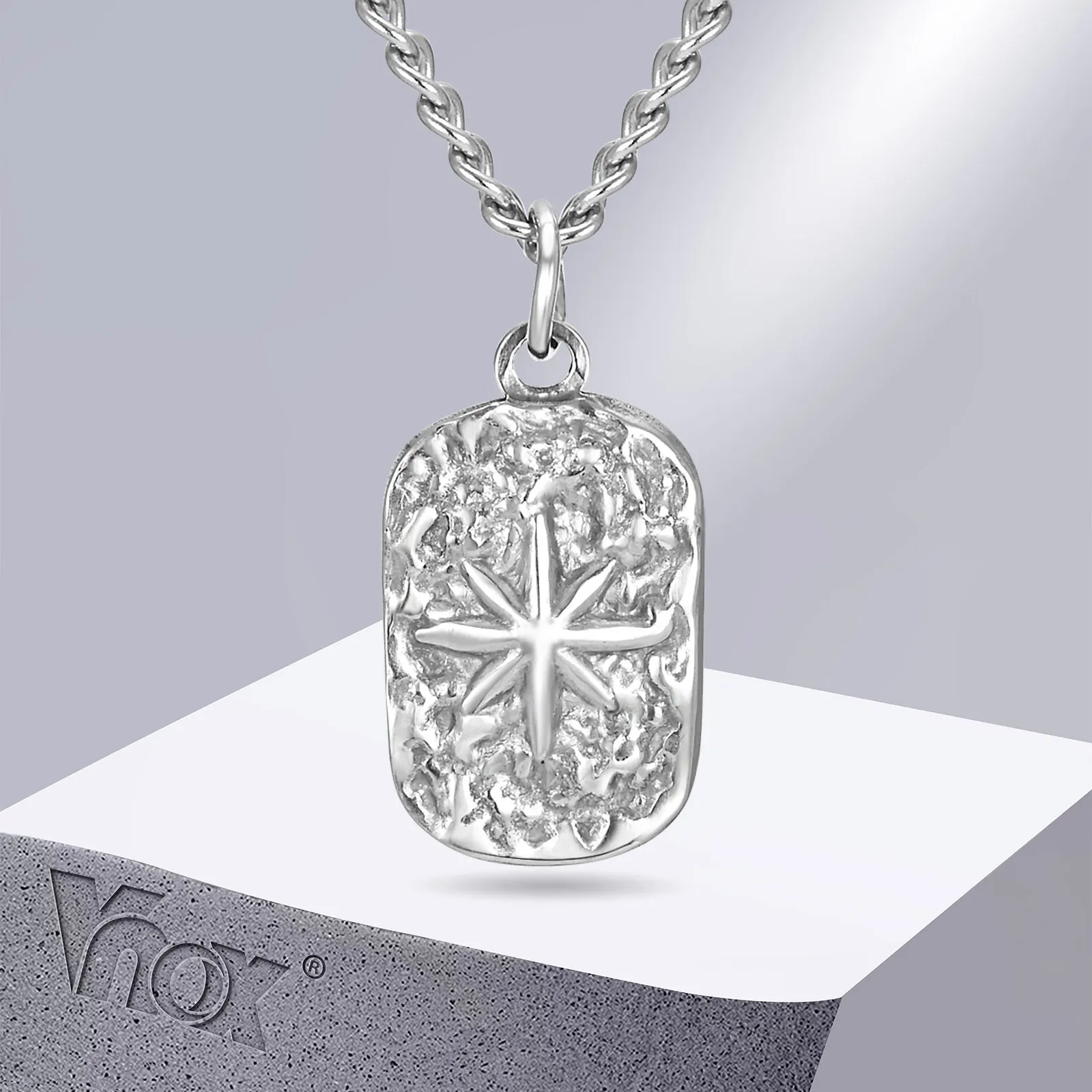 Vnox Mens Dog Tag Necklaces, Eight Point Star Pendant, Never
