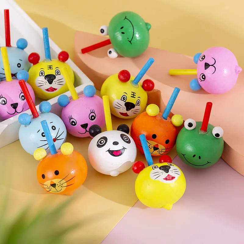 8Pcs Cartoon Cute Animal giroscopio in legno giocattoli Desktop trottola per bambini festa di compleanno bomboniere Baby Shower regali Pinata Bag