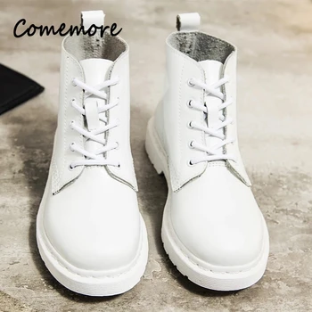 Comemore 여성용 플랫폼 오토바이 부츠, 여성용 고딕 신발, 펑크 보타스 무제, 2023 가죽, 화이트 앵클 부츠, 가을 겨울