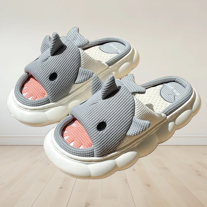 Four Seasons Women Shark Linen Slippers Men Cute Animal Sandals Adults Indoor Bedroom Cartoon Slides Couples Outdoor Flip Flops 5