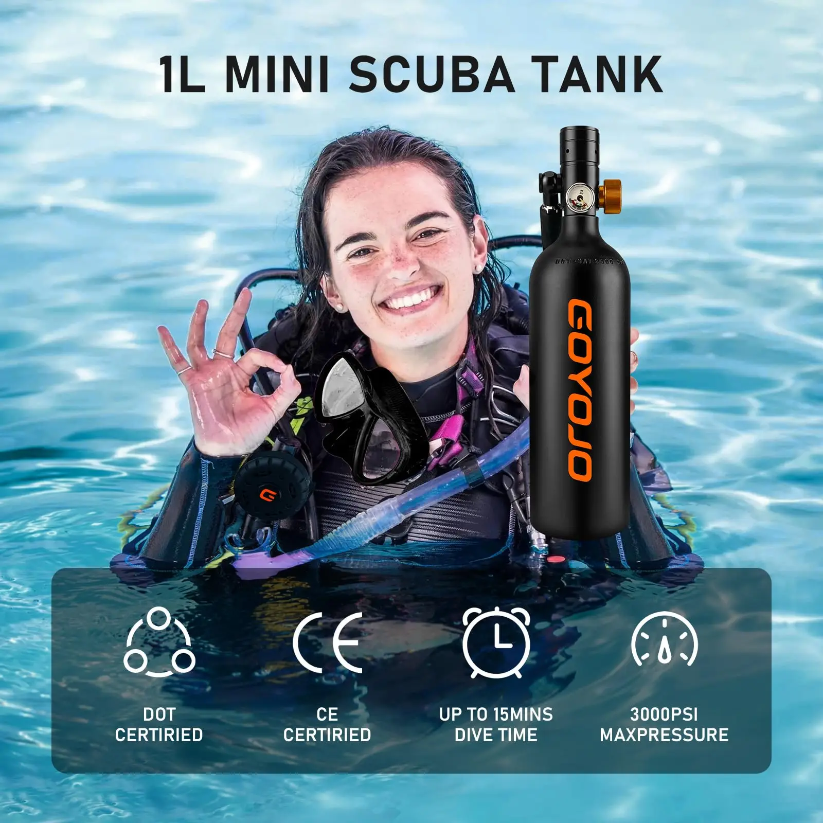 1L Mini Scuba Tank Scuba Tank Diving Gear for Diver Small Diving Oxygen Cylinder