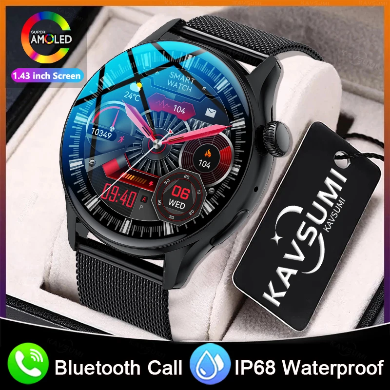 

Smartwatch Women 1.43" AMOLED Screen Always Display Time Bluetooth Call IP68 Waterproof Sports Smart Watch For Android ios Men