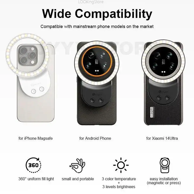 Fotorgear Photography Accessories for Xiaomi 14 Ultra Phone, Magnetic Ring Light Fill Light with Lens Cover Holder New