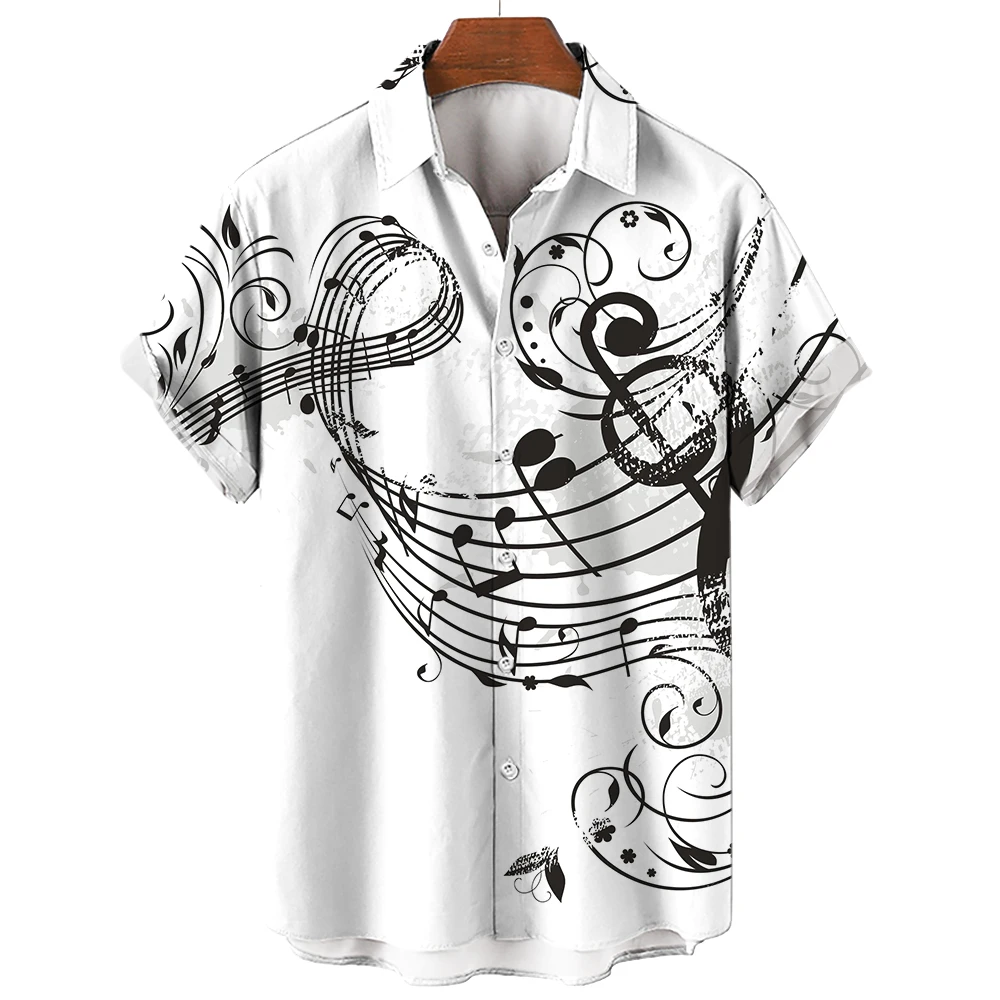 

New Men's Shirt 2023 Summer Fashion Hawaiian Shirt Short Sleeve Lapel Top Music Symbol Pattern Print Shirt Oversized Man Clothes
