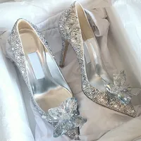 2025 Cinderella Crystal Wedding Shoes High Heels Autumn New Silver Full Diamond Bridal Shoes Rhinestone French Single Shoes - Image 4