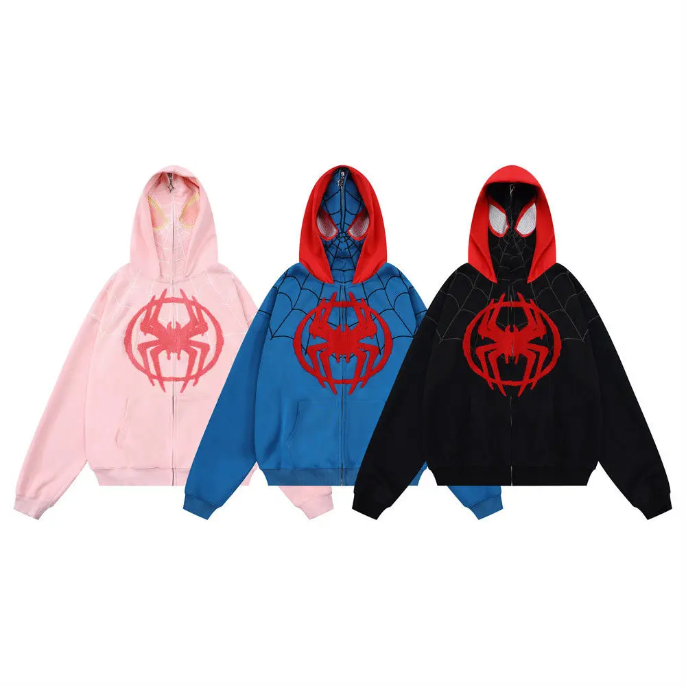 

Harajuku spider towel embroidered masked zip up hoodie loose autumn cardigan jacket streetwear women sweatshirts goth y2k tops